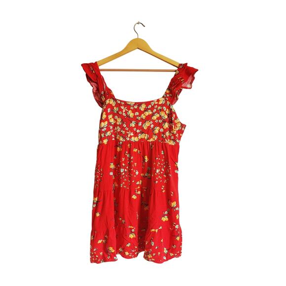 LC Lauren Conrad Ruffle Sleeve Linen Blend Fit & Flare Dress Red Size Large - Picture 1 of 8
